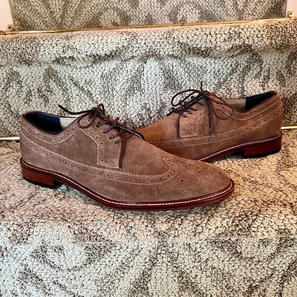 EUC Mens Banana Republic Herne Suede Longwing Wingtip Oxford Shoes Brown 10.5 M